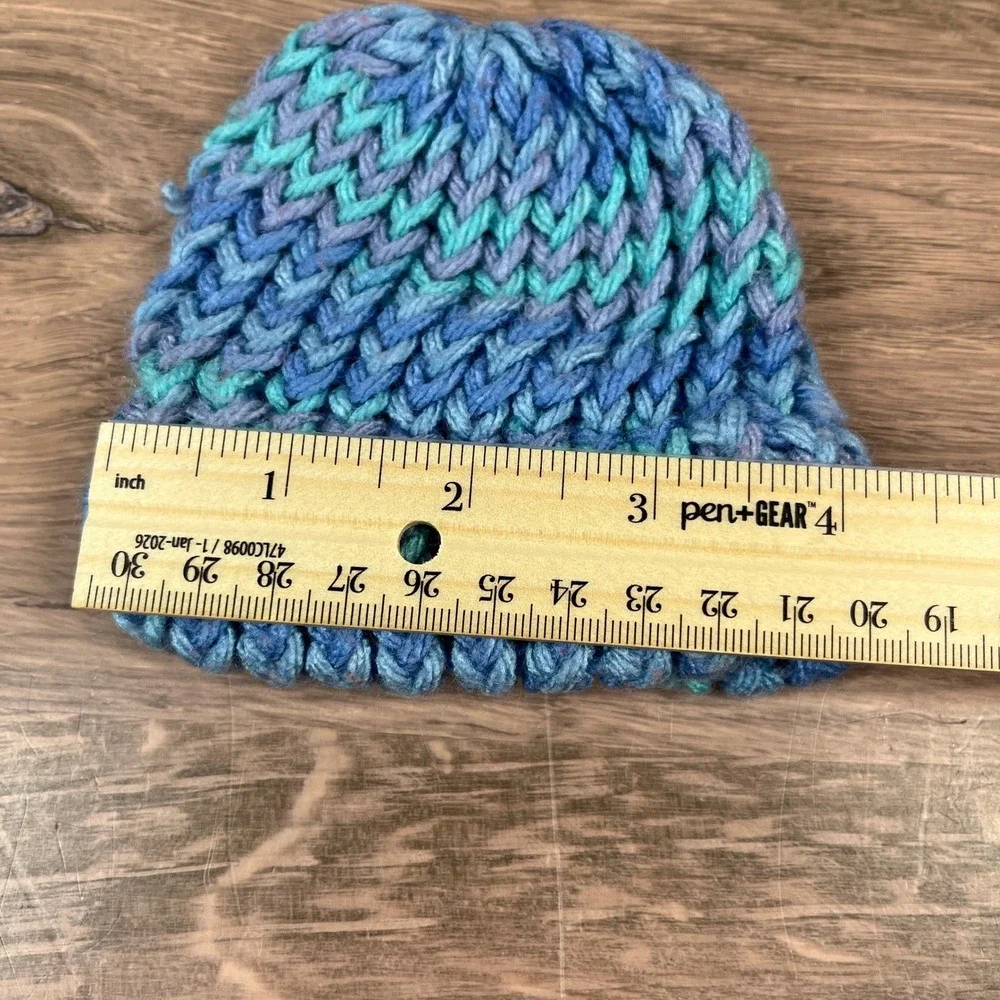 Handmade Beanie Set Baby Blue White Knit Crochet Winter Hats 3pk